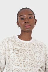 Ivory leopard soft fuzzy oversized sweatshirt