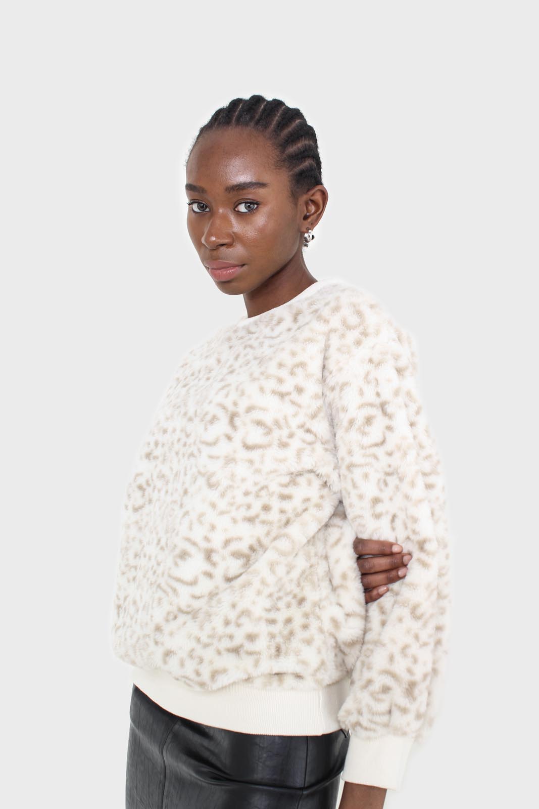 Ivory leopard soft fuzzy oversized sweatshirt