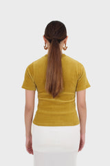 Mustard ribbed velvet mock neck tee