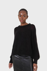 Black ribbed corset ruffle neck jumper