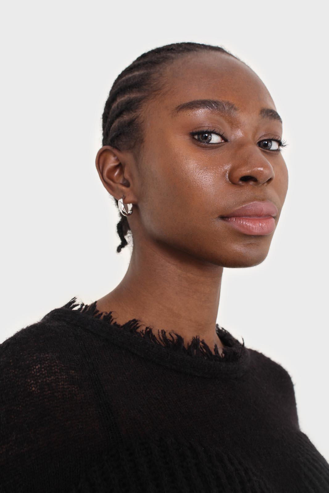 Black ribbed corset ruffle neck jumper