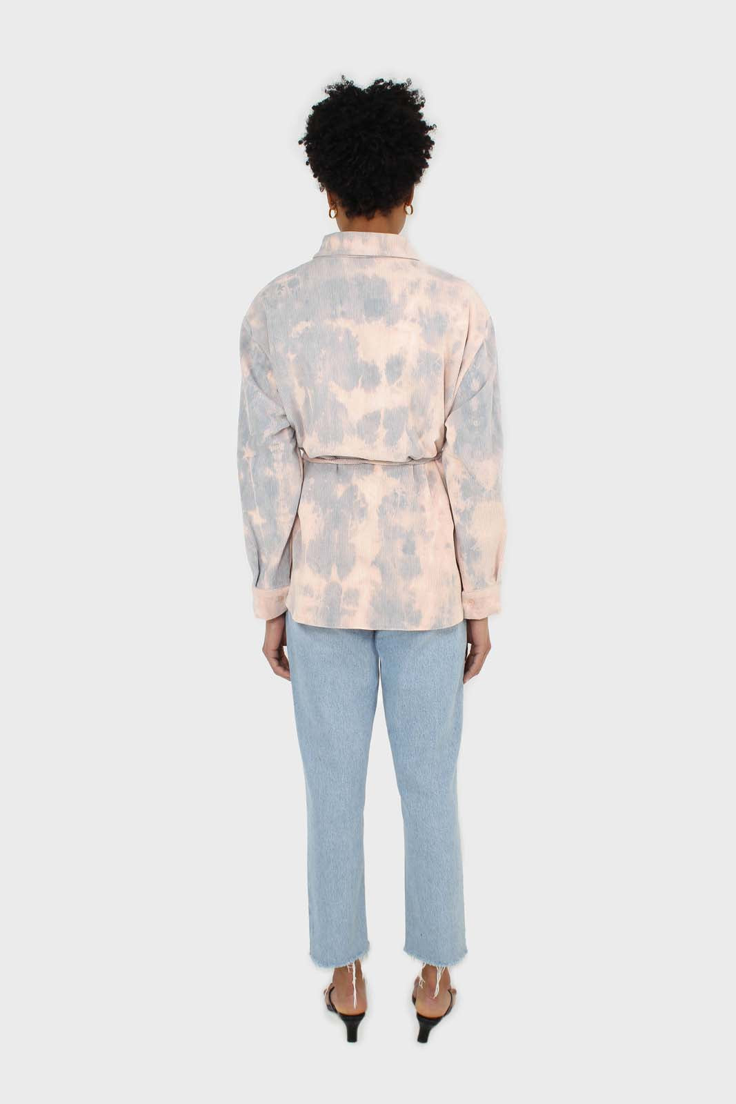 Pale pink and blue tie dye tie waist shirt jacket