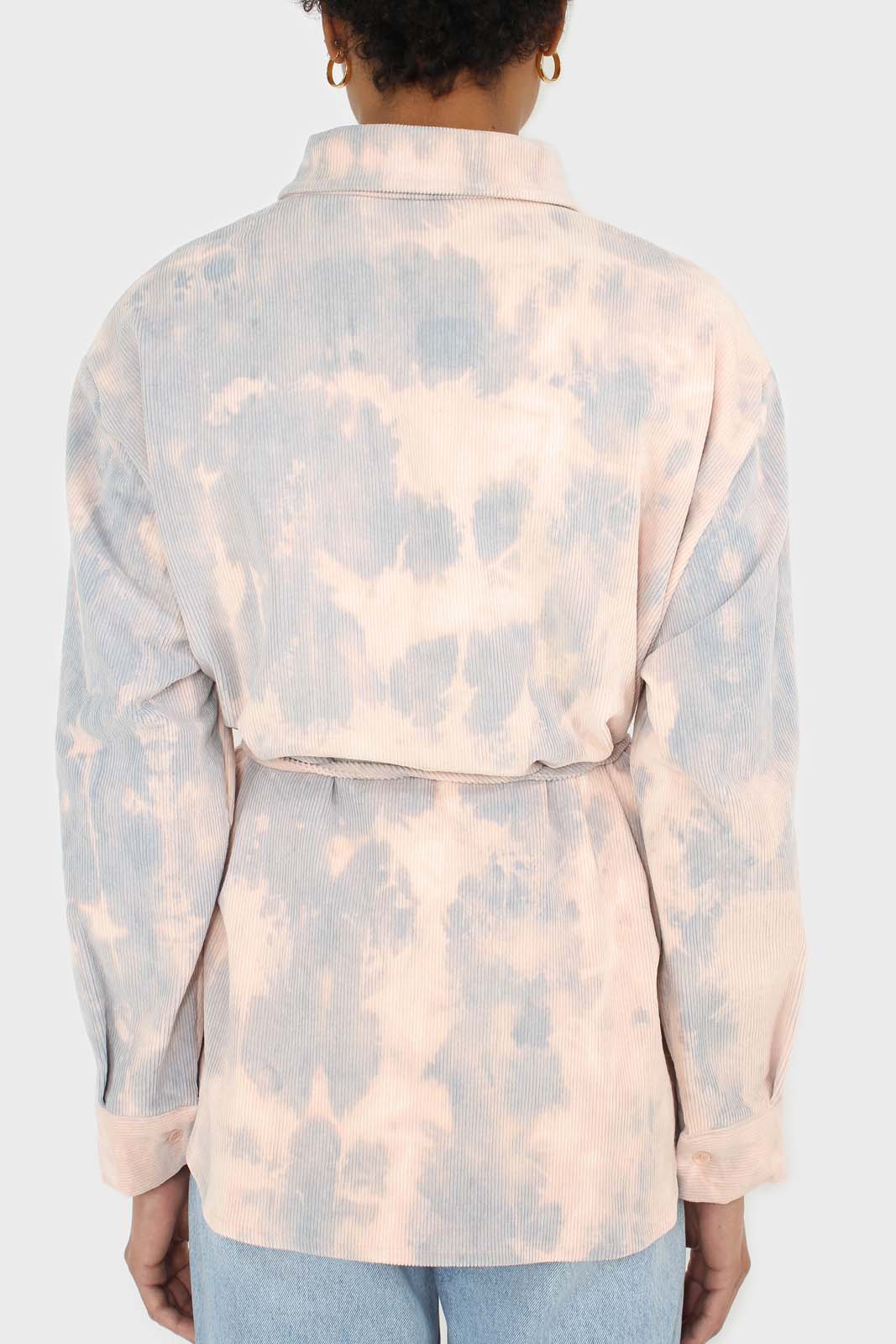 Pale pink and blue tie dye tie waist shirt jacket