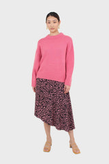 Pink and black animal print asymmetric hem skirt
