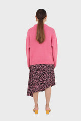 Pink and black animal print asymmetric hem skirt