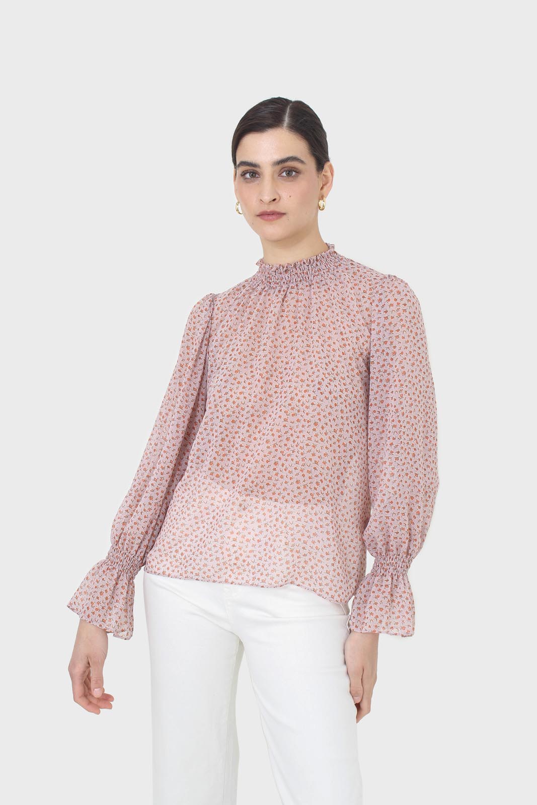 Lilac floral high neck long sleeved top