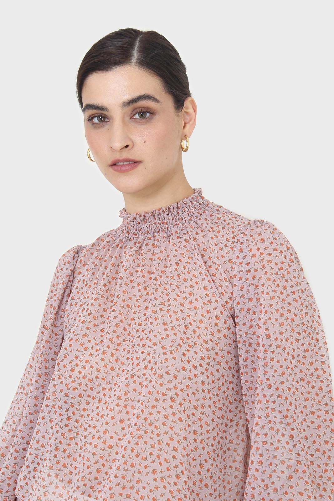 Lilac floral high neck long sleeved top