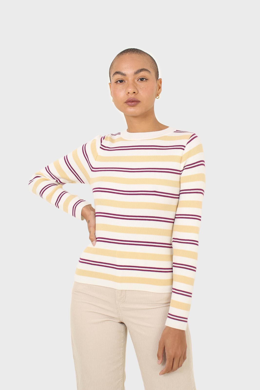 Ivory purple and yellow multistripe knit top