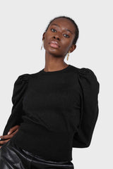 Black glitter balloon sleeve knit top