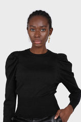 Black glitter balloon sleeve knit top