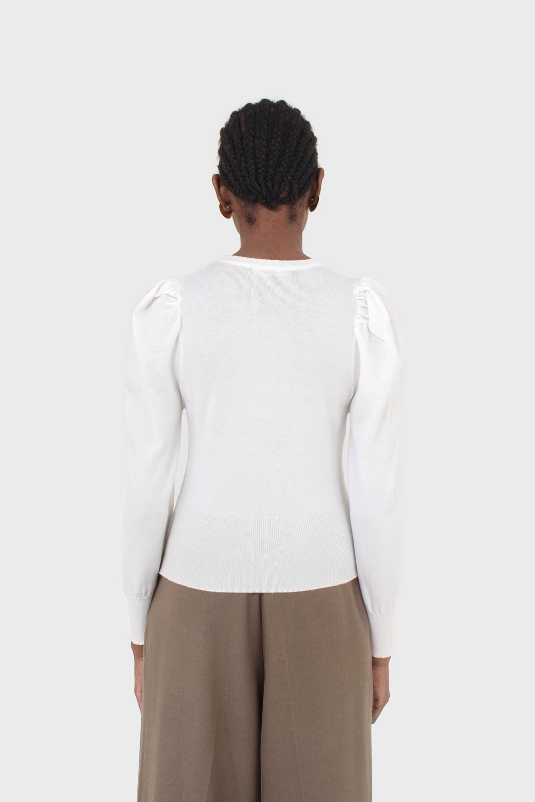 White glitter balloon sleeve knit top