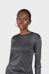 Charcoal sheer glitter long sleeved top