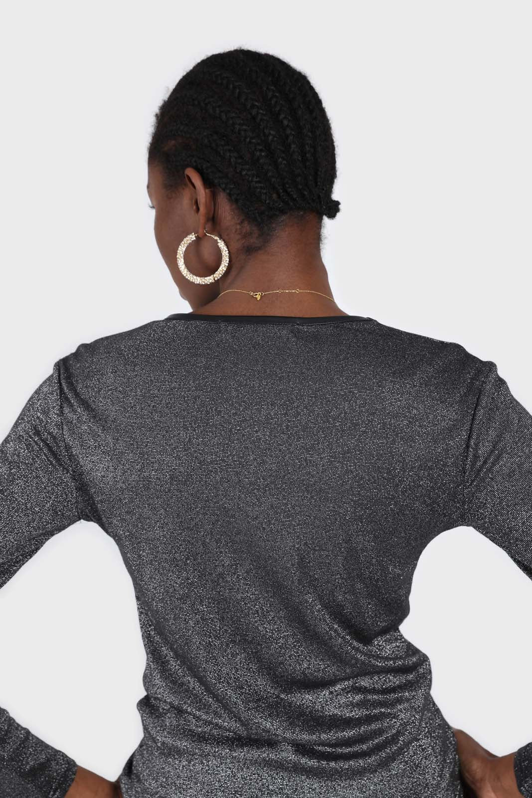 Charcoal sheer glitter long sleeved top