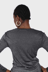 Charcoal sheer glitter long sleeved top