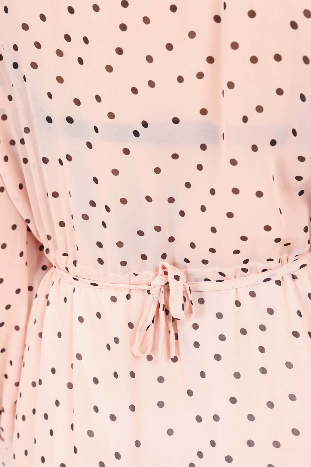 Pink and black polka dot long sleeved maxi dress