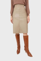 Beige vegan leather panelled midi skirt