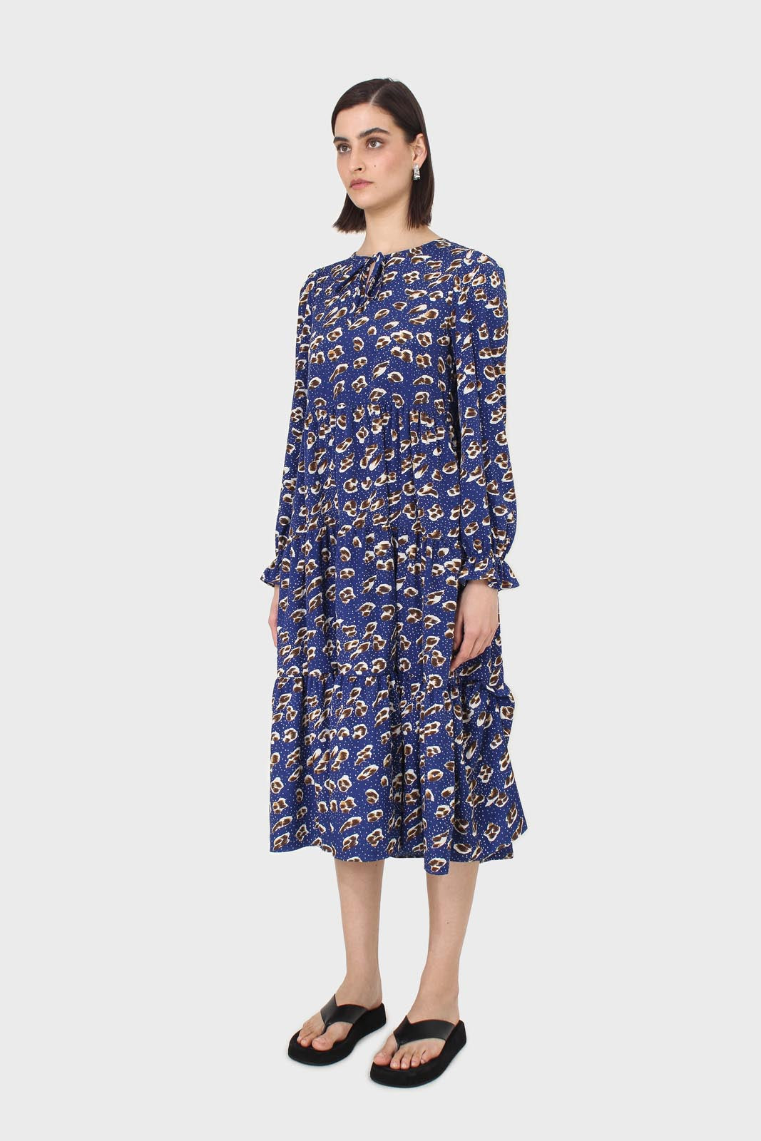Cobalt floral printed tiered ruffle maxi dress