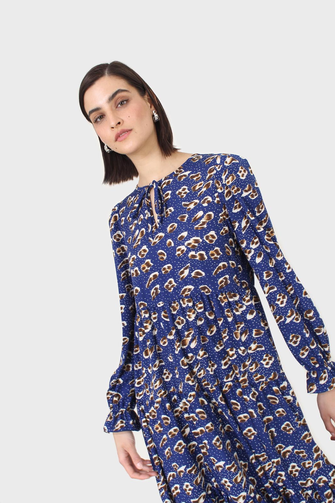 Cobalt floral printed tiered ruffle maxi dress