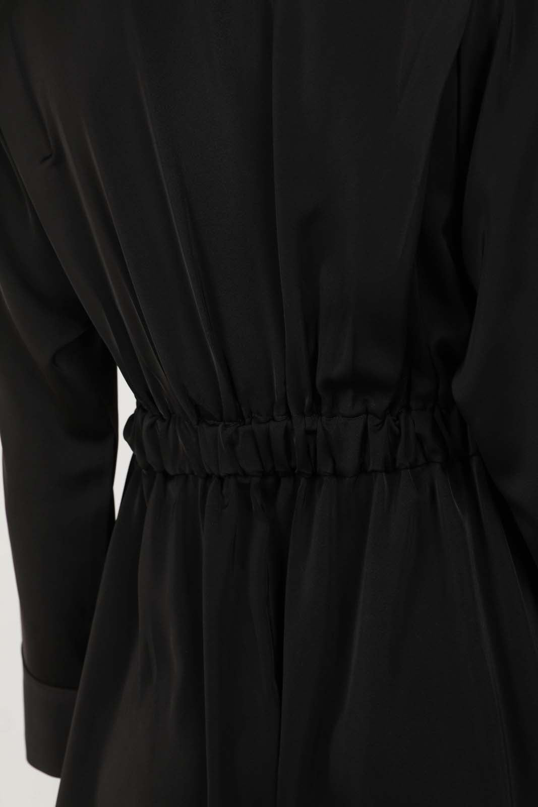 Black V-neck satin asymmetric hem midi dress