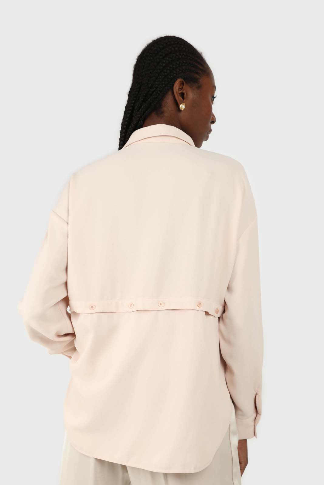 Pale pink button row silky shirt blouse