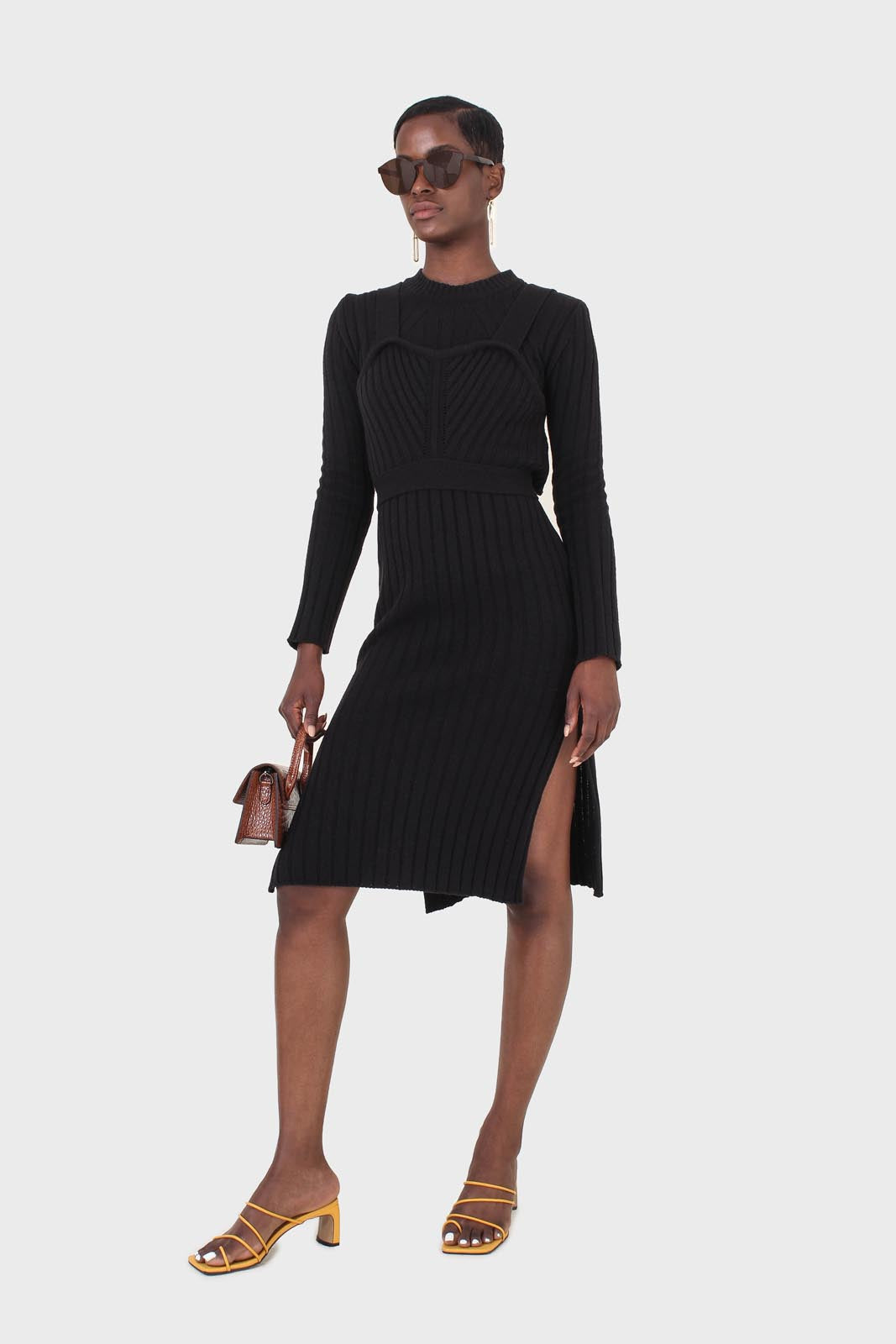 Black wool dress bustier set