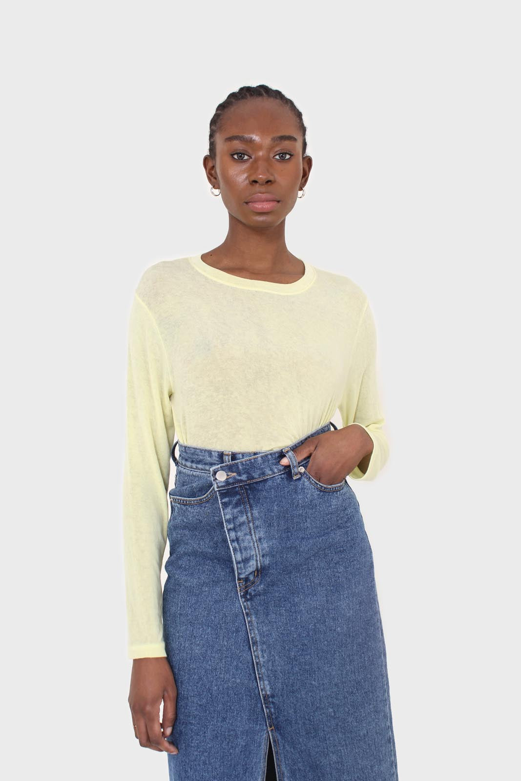 Pale yellow long sleeve jersey top