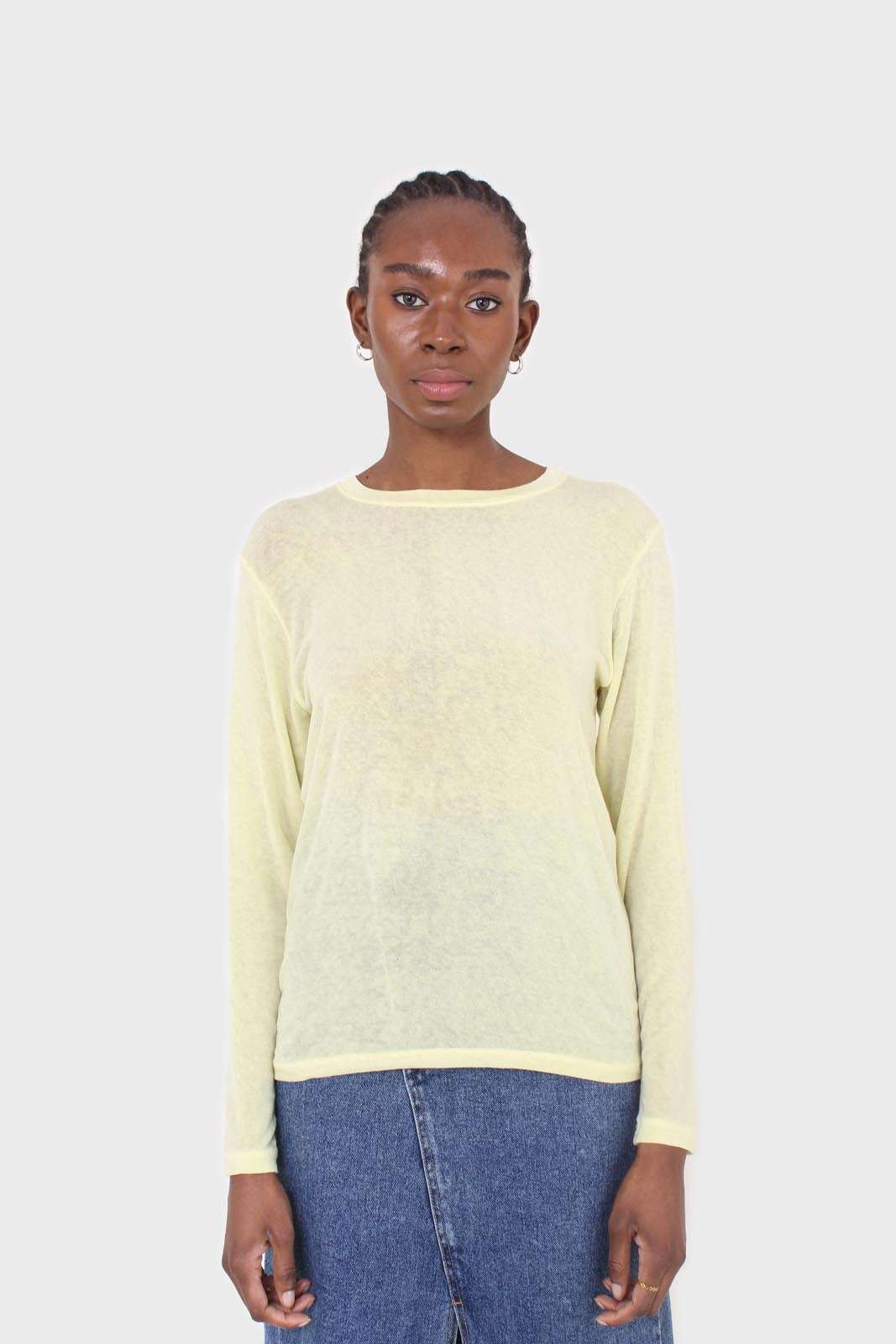 Pale yellow long sleeve jersey top