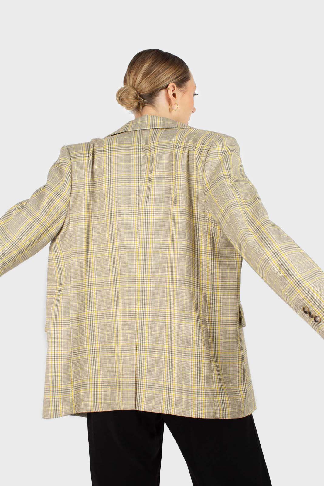 Beige and yellow checked belted jacket