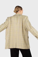 Beige and yellow checked belted jacket