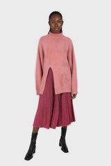 Hot pink glitter micro pleated maxi skirt