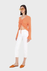 Orange pull front ribbed knit jumper