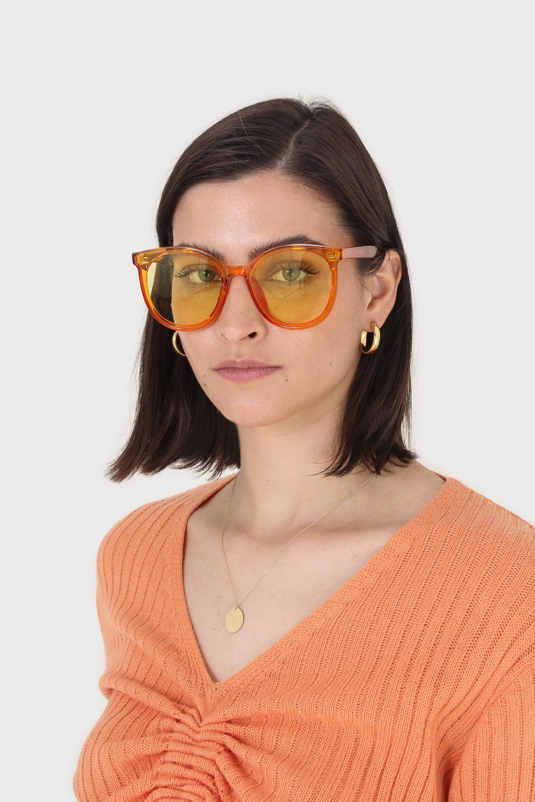 Orange pull front ribbed knit jumper