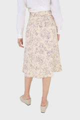 Ivory and lilac floral print midi skirt