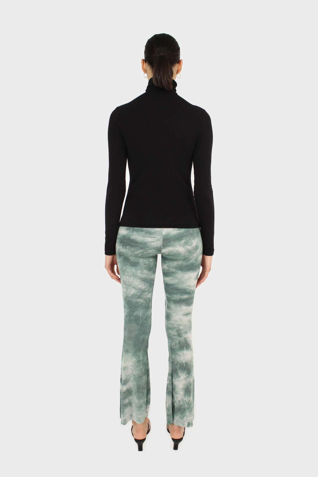 Black shirring neck jersey turtleneck top