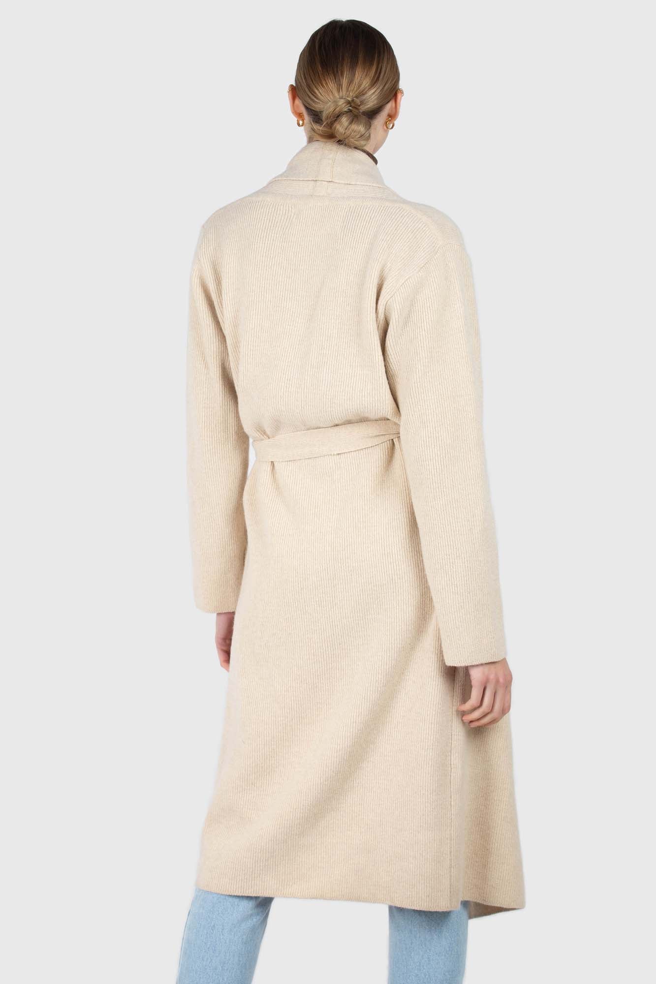 Beige wool blend extra long cardigan