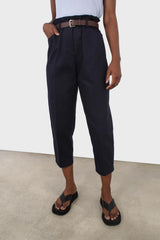Navy boy fit belted trousers