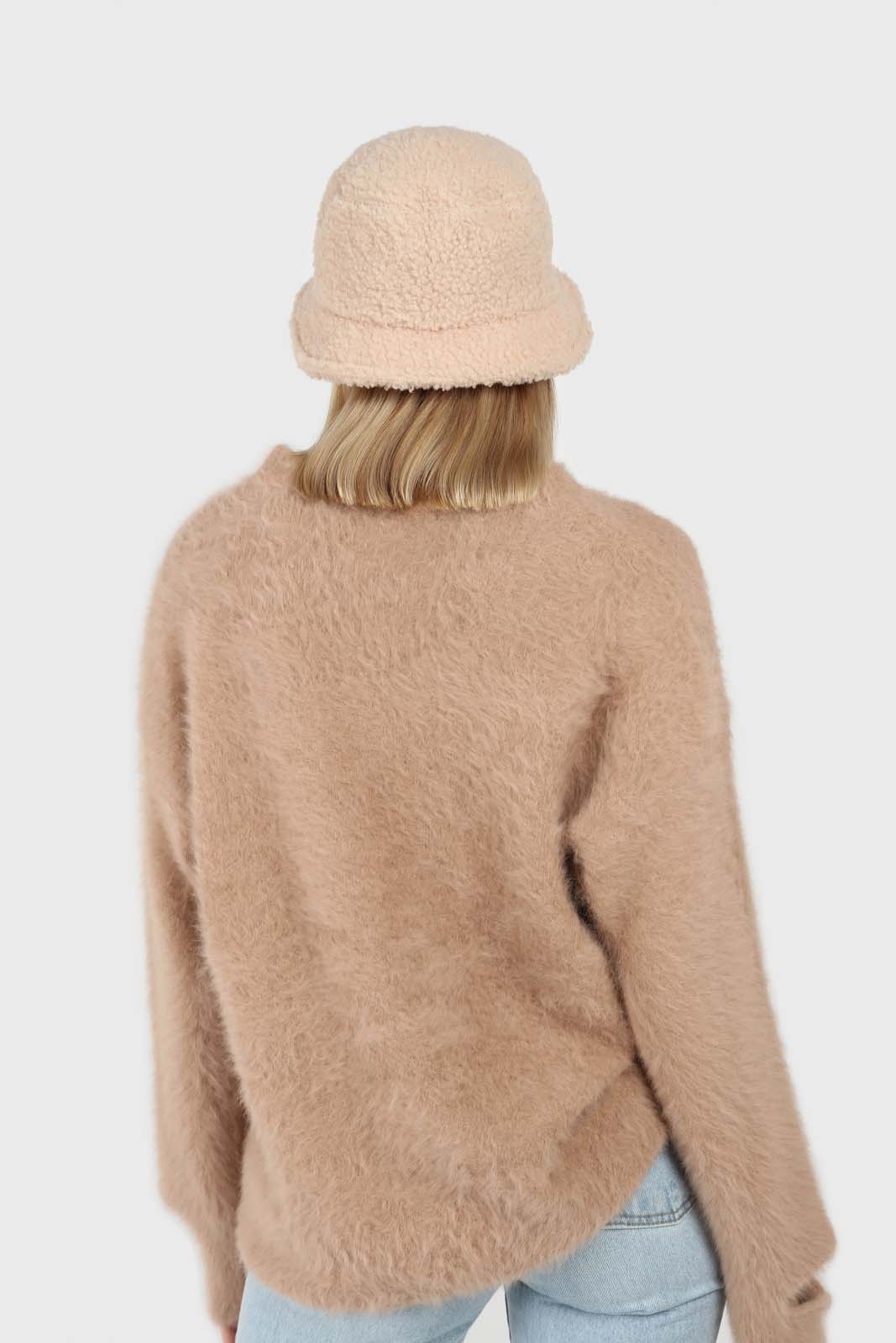 Beige furry angora slit sleeve jumper