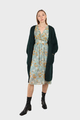 Deep green ribbed angora long cardigan