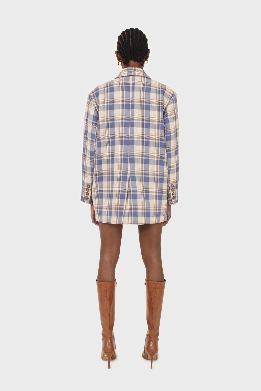 Blue and yellow checked oversized blazer
