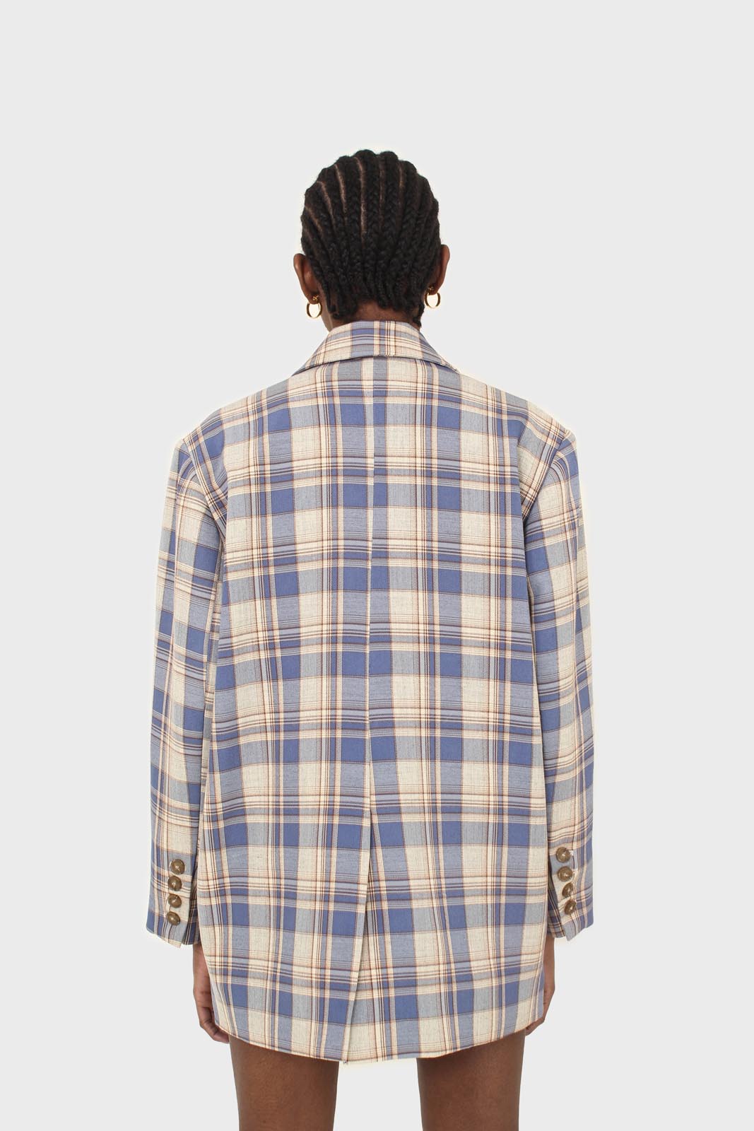 Blue and yellow checked oversized blazer
