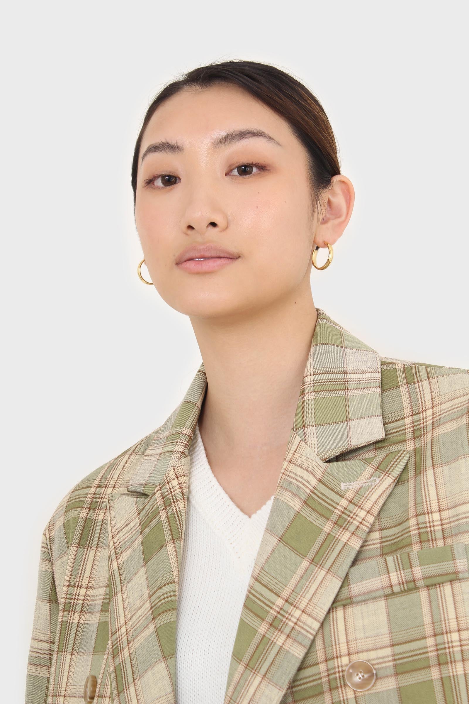 Green and yellow checked oversized blazer