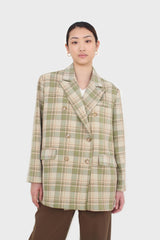 Green and yellow checked oversized blazer