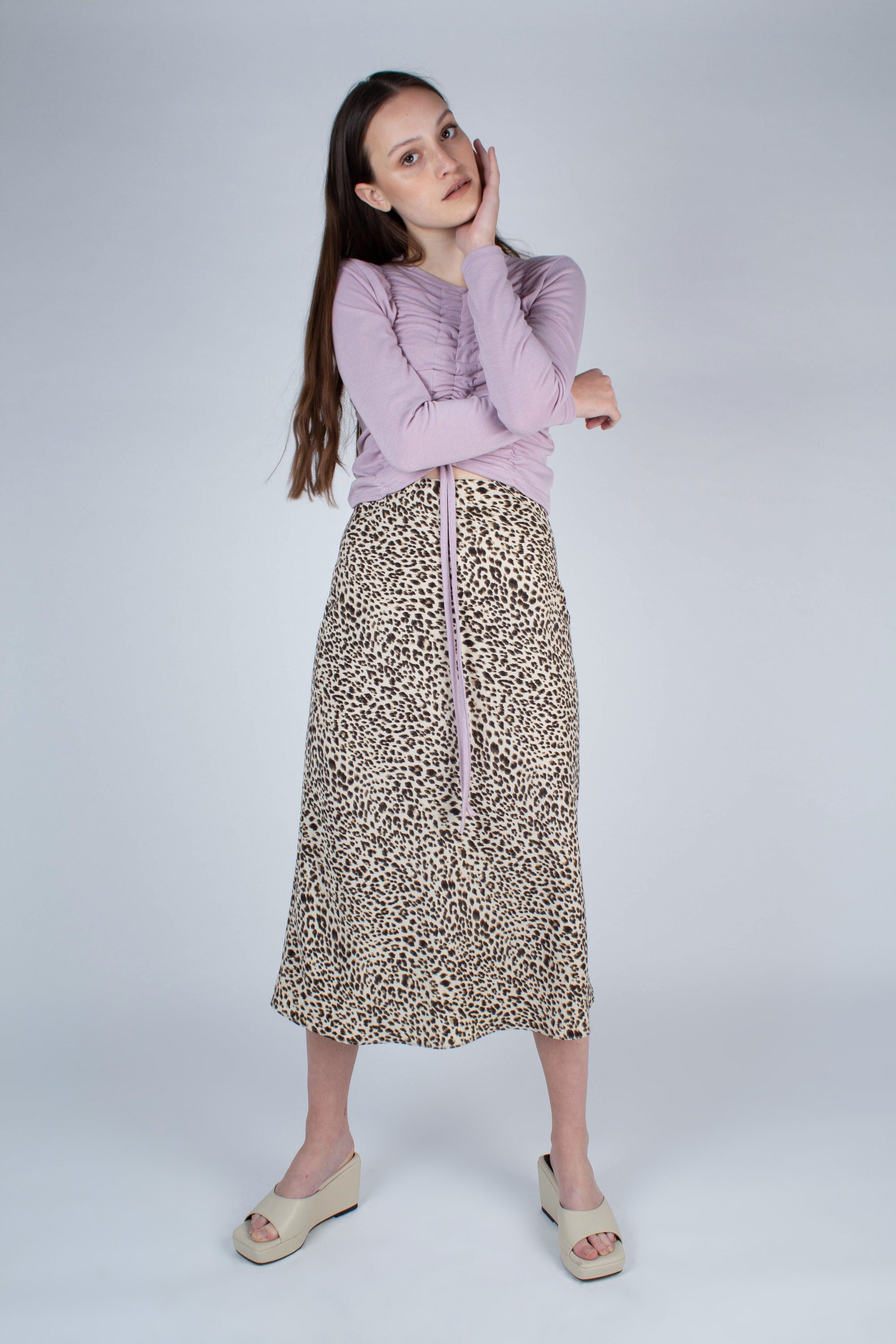 Lilac pull front long sleeve jersey top