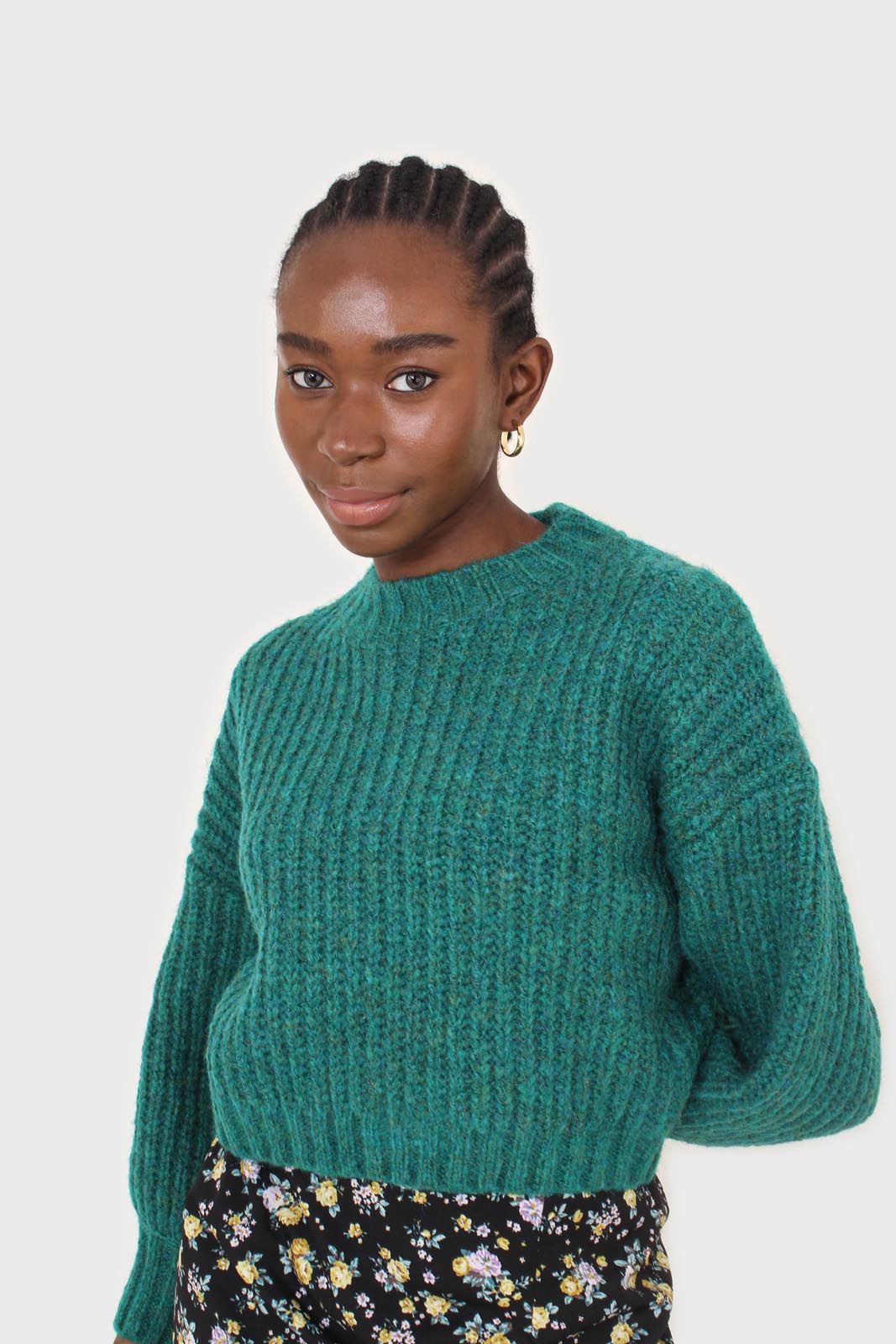 Green flecked chunky knit cropped jumper