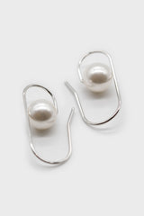Silver paper clip pearl earrings