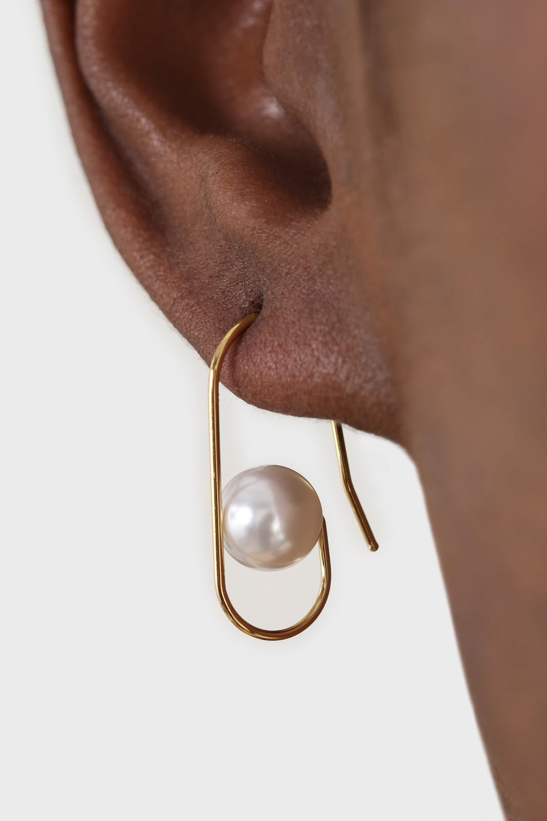 Gold paper clip pearl earrings