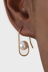 Gold paper clip pearl earrings