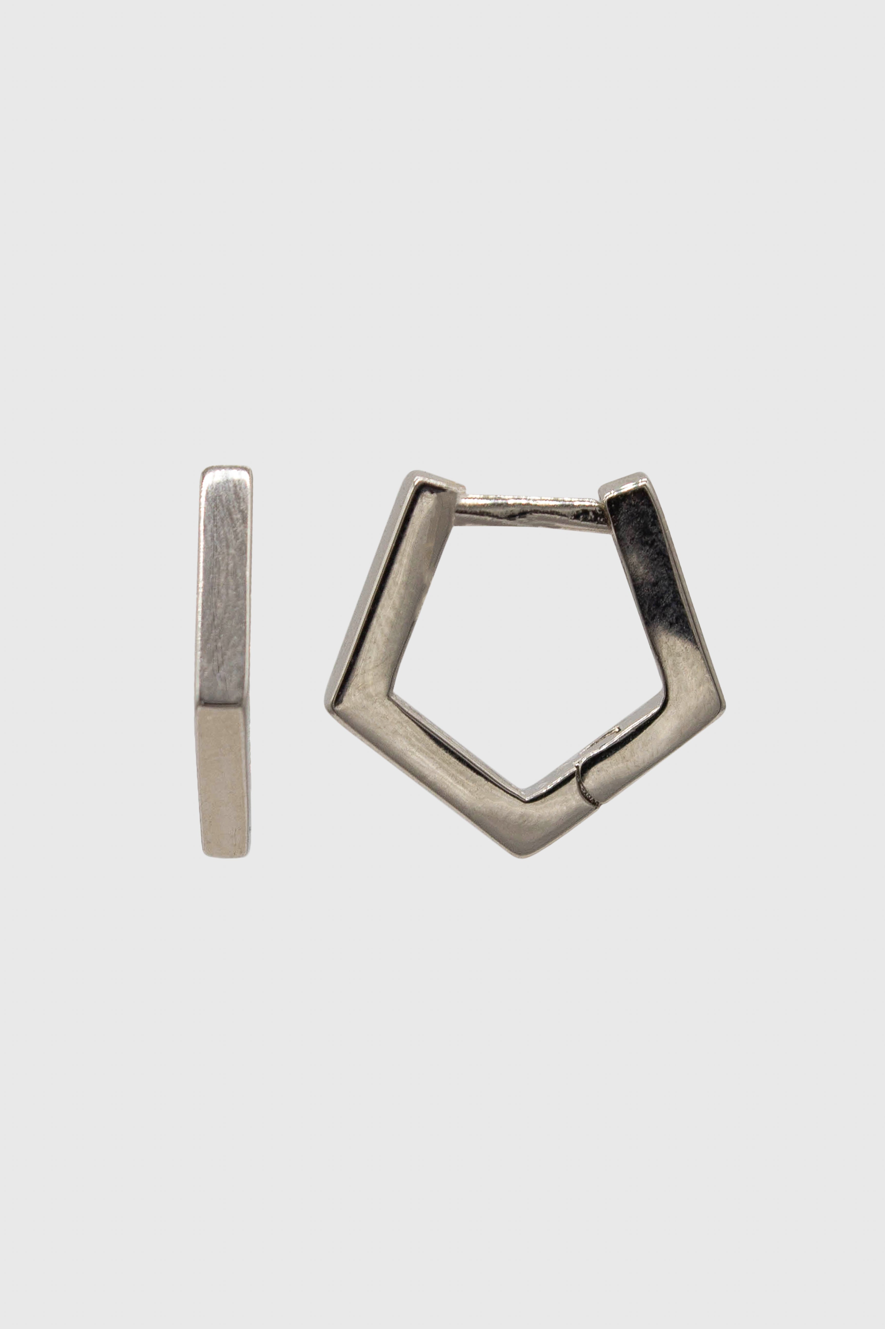 Silver small hexagon hoop earrings