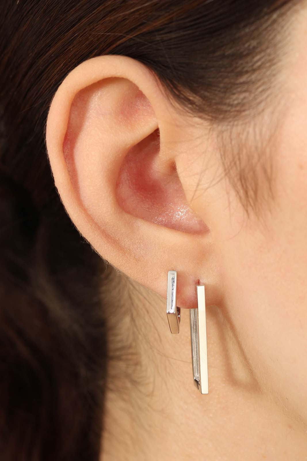 Silver small hexagon hoop earrings