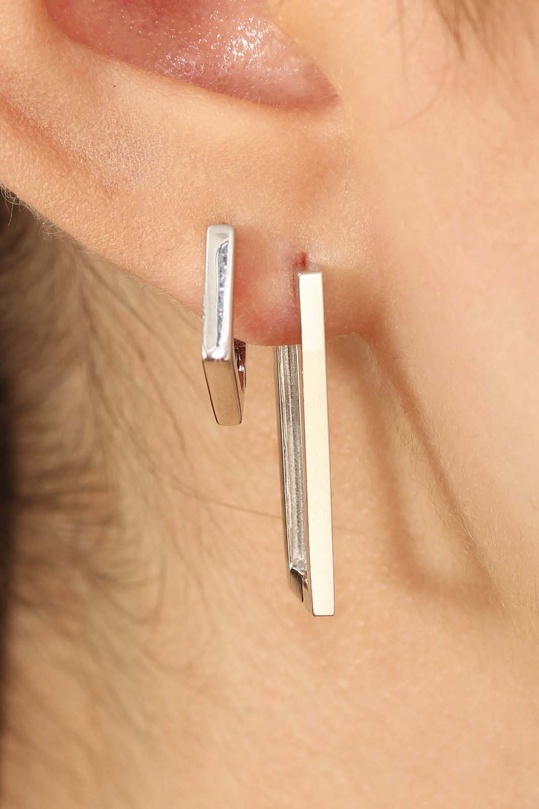 Silver small hexagon hoop earrings